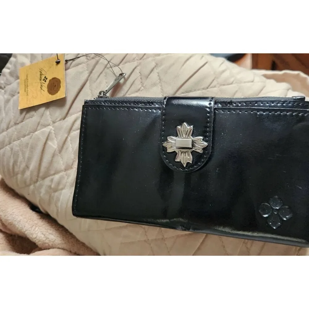 NWT Patricia Nash Marene Floret Twist Lock Wallet Black Patent Leather